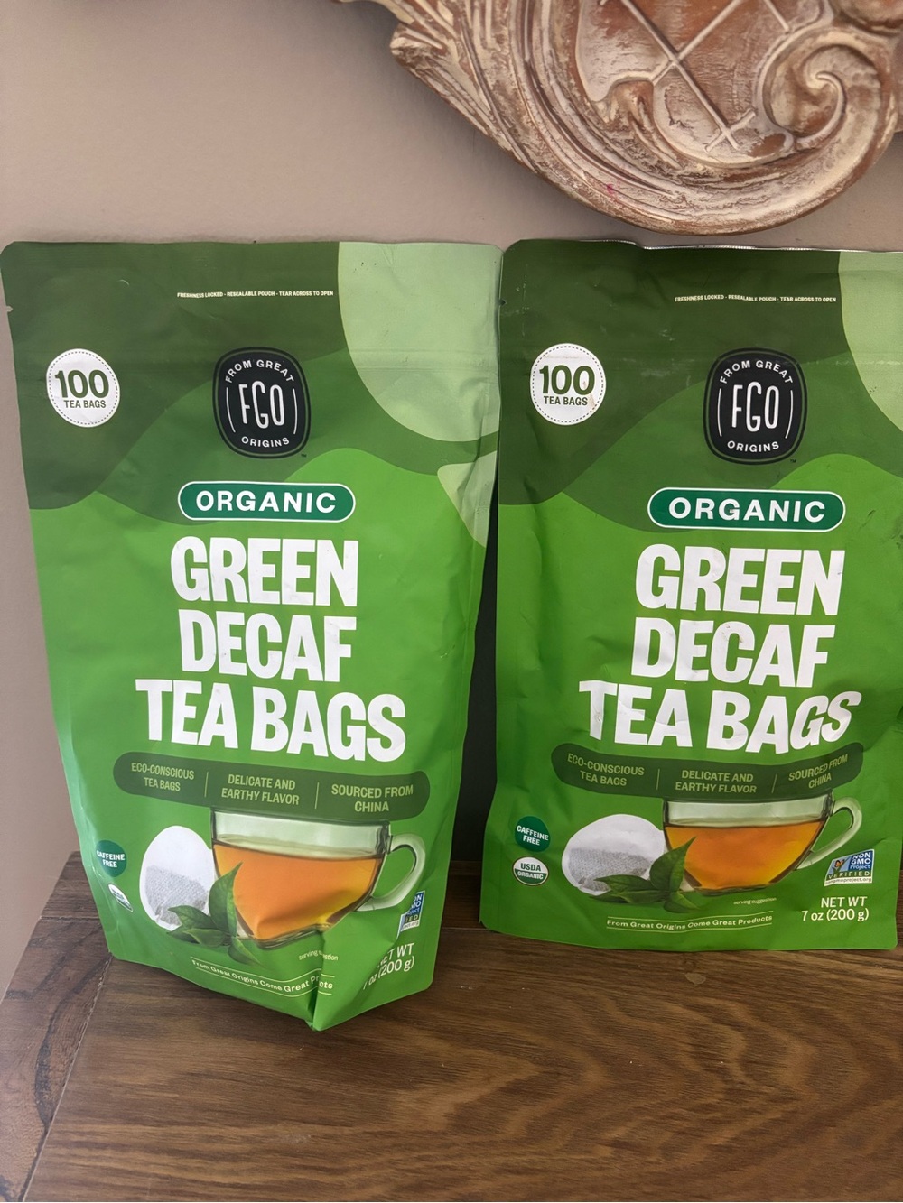 NWT 2 FGO Organic Green Decaf Tea Bags SET (200)Total Count Non GMO Exp 9/2028